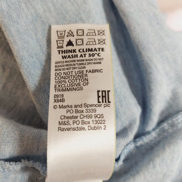 M&S Shirt Mens XL Pale Blue Short Sleeve Casual Lightweight Crewneck Tee - Picture 5 of 8